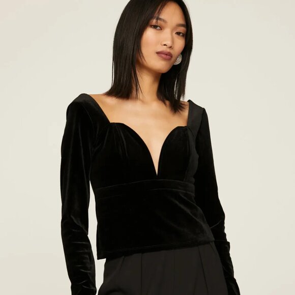 Louna Structured Black Velvet Sweetheart Plunge neck Top w/ Boning corset SMALL - Picture 5 of 8